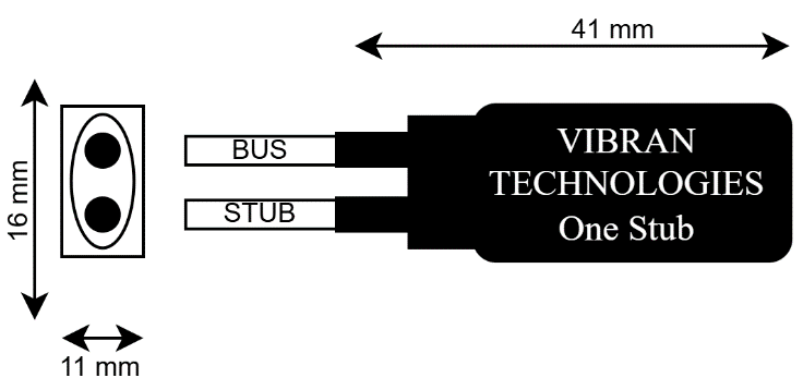 One Stub + Terminator inline data bus coupler — VT1002-1S-TR mechanical drawing
