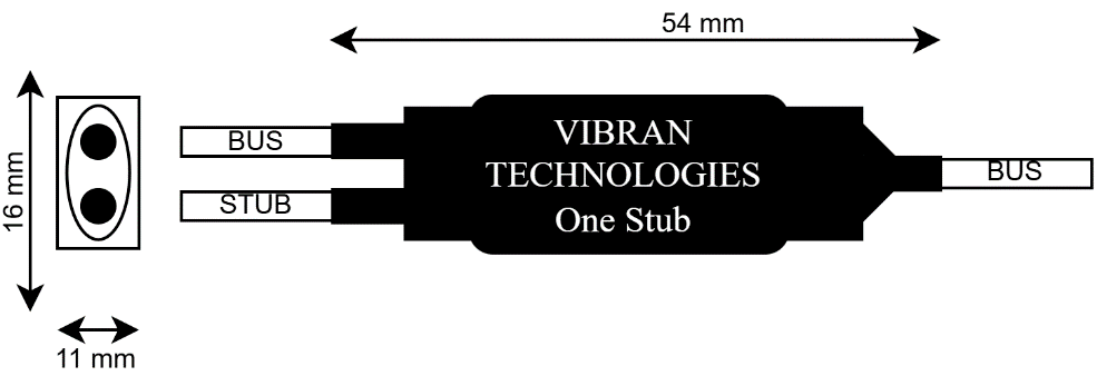 One Stub inline data bus coupler — VT1002-1S mechanical drawing