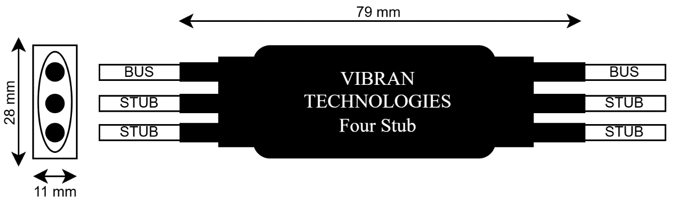 Four Stub inline data bus coupler — VT1002-4S mechanical drawing
